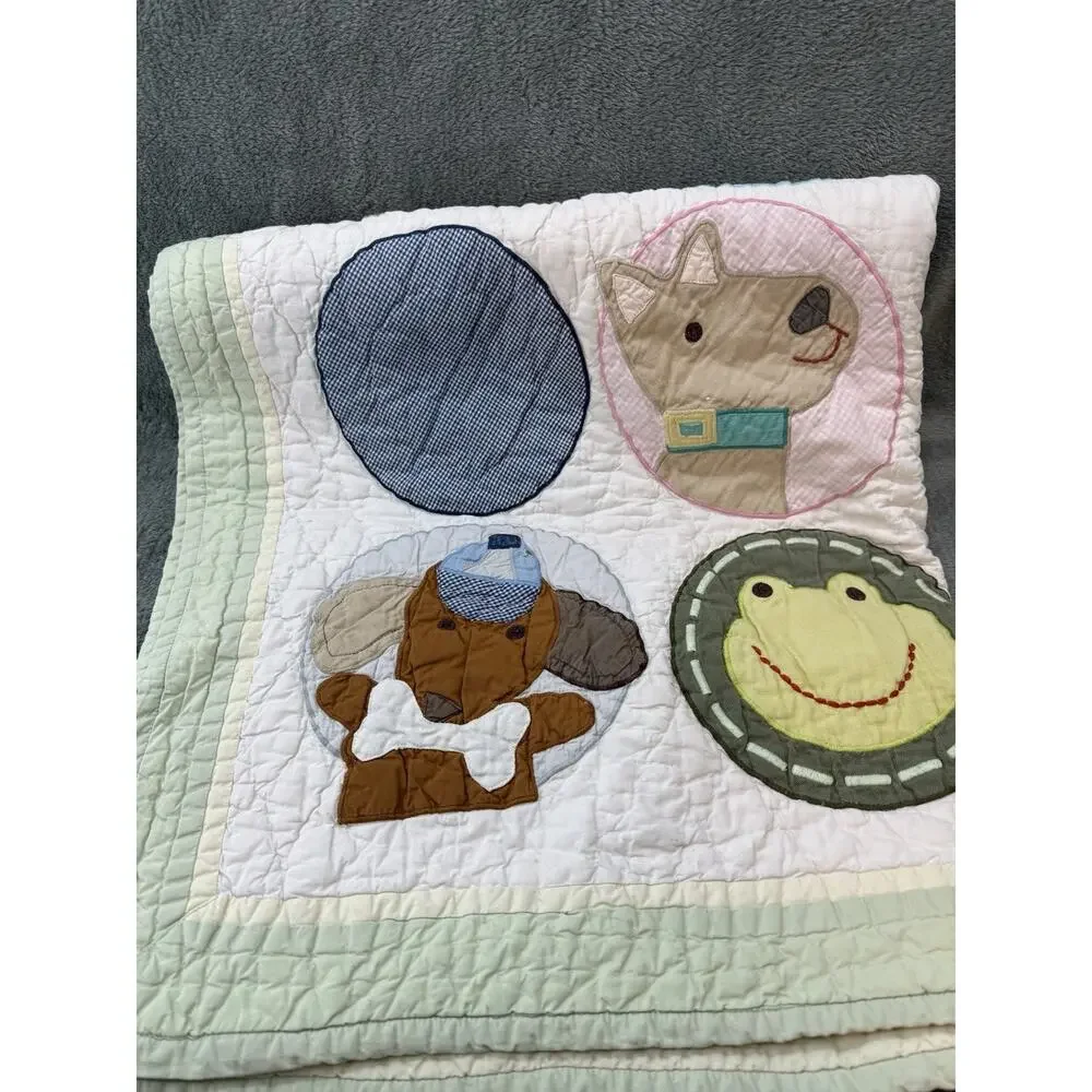 Whimsical Land of Nod Animal Crib Quilt Baby Blanket Play Mat Nursery Decor